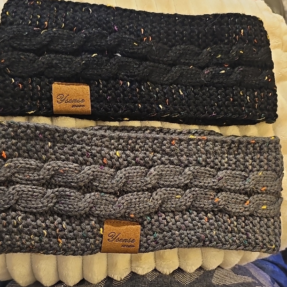 Beanie Cable‎ Knit Headbands - Black and Gray By Ysense. New With Out Tags.
